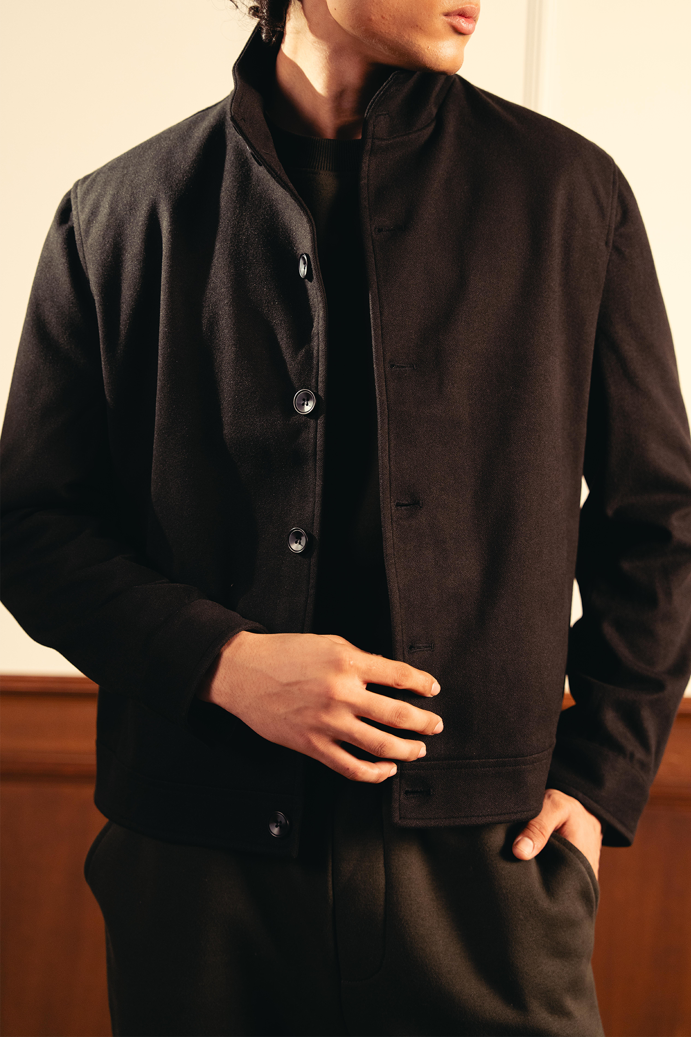 Tailored Herringbone Jacket – Black Secondary image