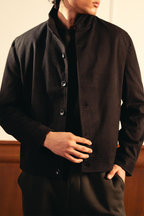 Tailored Herringbone Jacket – Black
