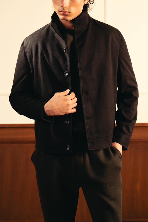 Tailored Herringbone Jacket – Black