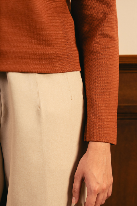 Tailored Round Neck Cardigan - Rust