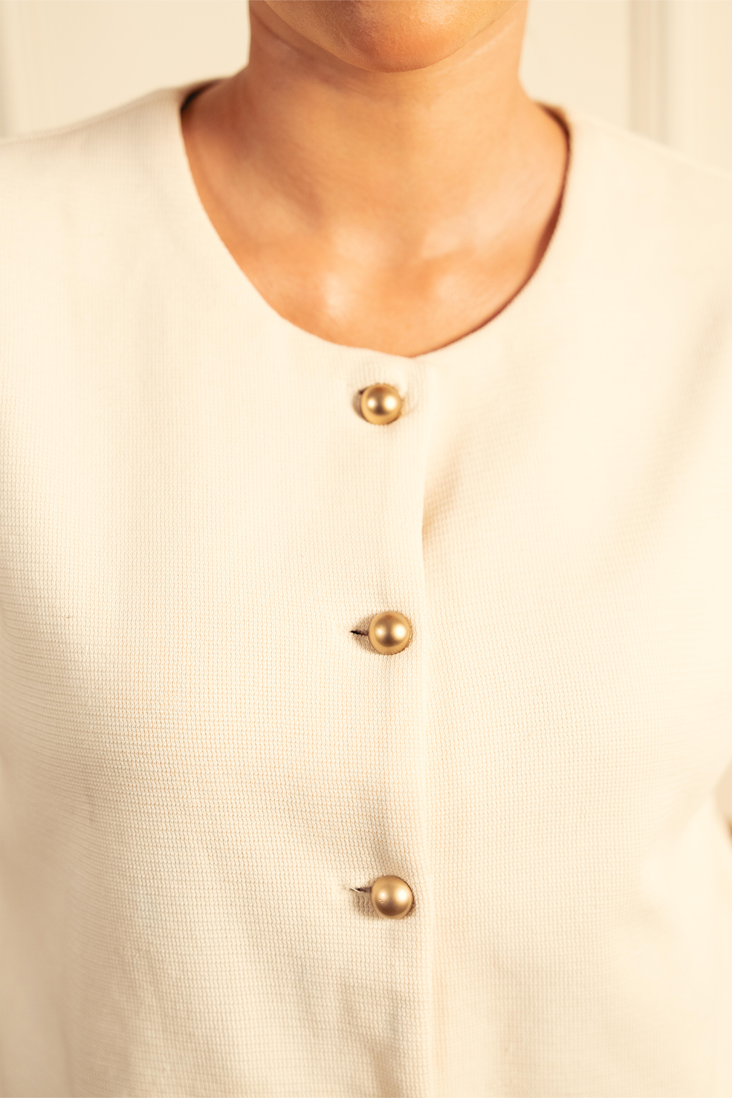 Tailored Round Neck Cardigan - Off-White