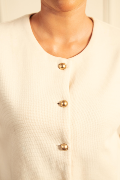 Tailored Round Neck Cardigan - Off-White