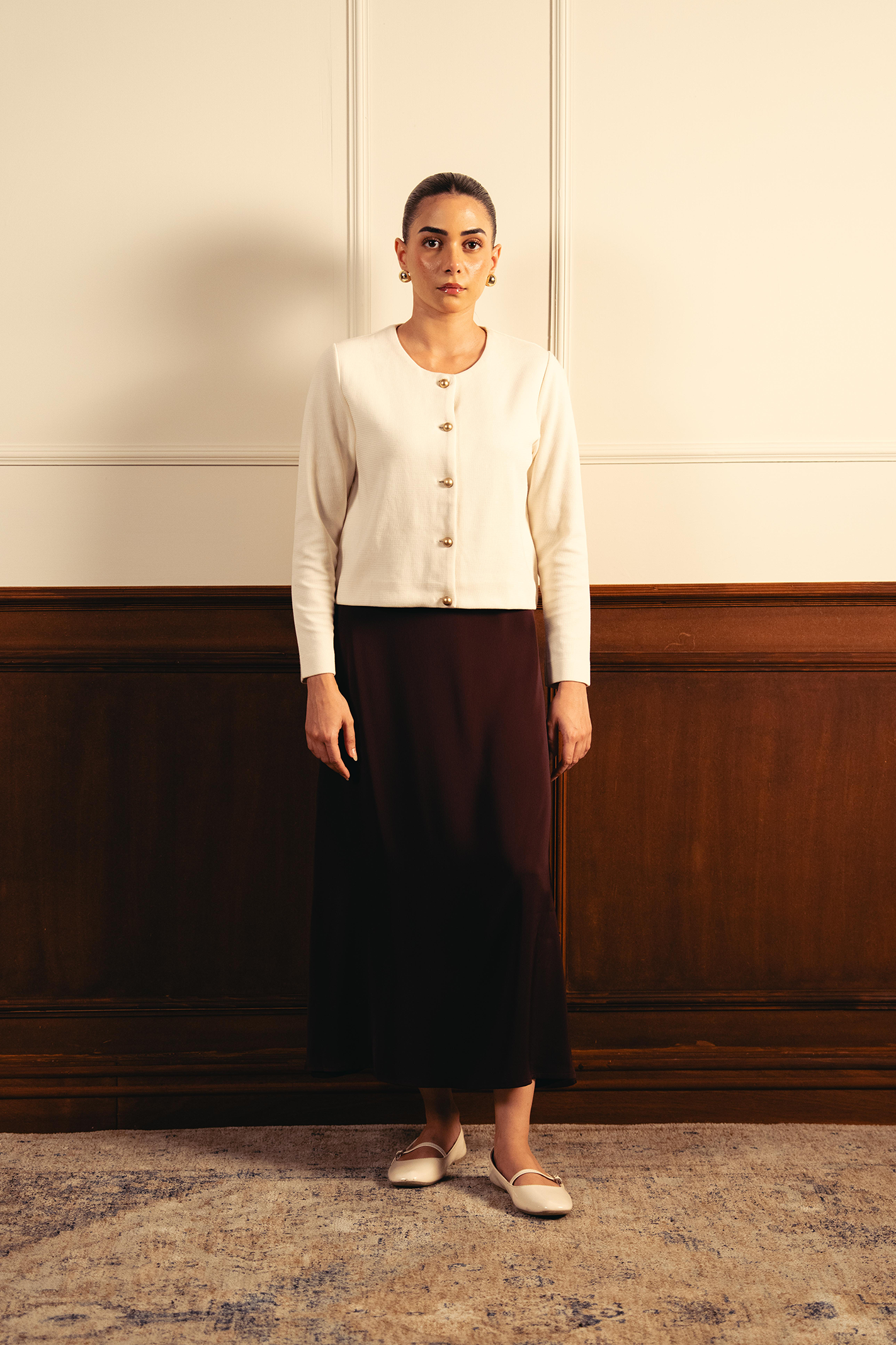 Tailored Round Neck Cardigan - Off-White