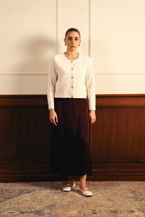 Tailored Round Neck Cardigan - Off-White