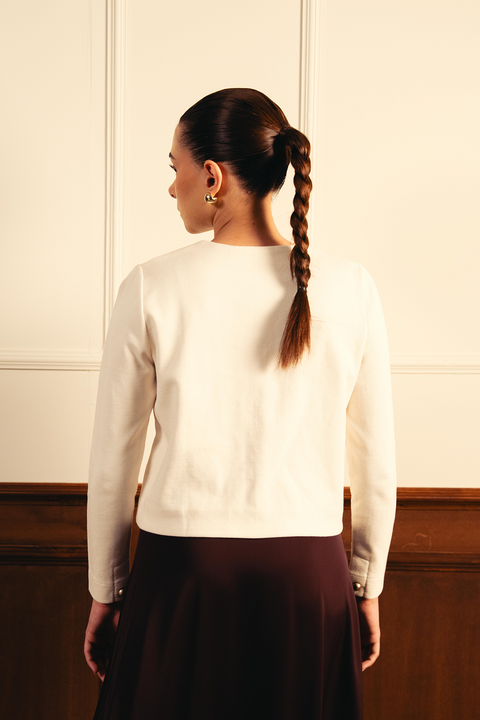 Tailored Round Neck Cardigan - Off-White