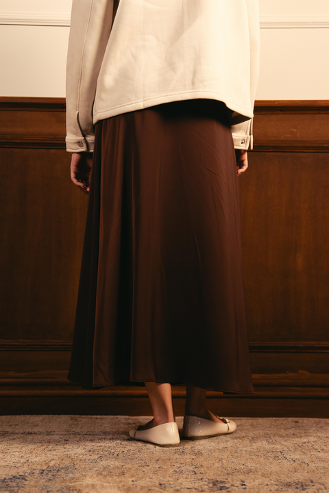 Textured Satin Skirt - Brown