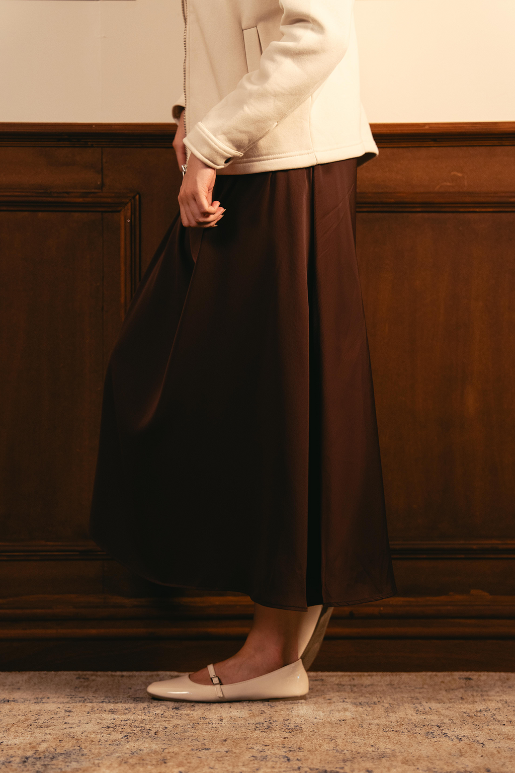 Textured Satin Skirt - Brown