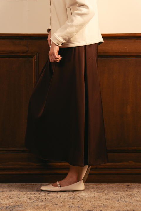Textured Satin Skirt - Brown