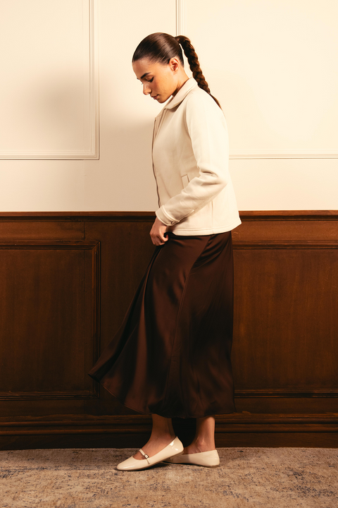 Textured Satin Skirt - Brown