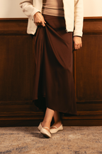 Textured Satin Skirt - Brown
