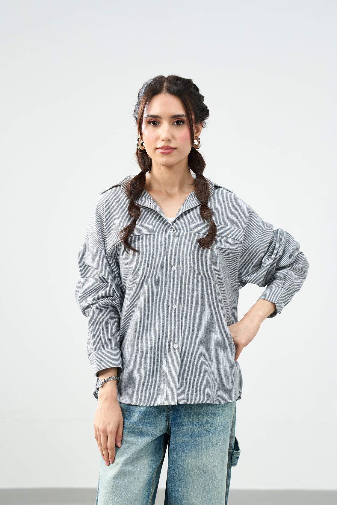 The Relaxed Stripe Shirt - Ash stripe Secondary image
