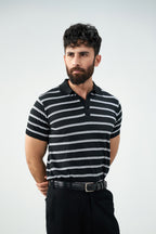 The knit strip polo - Black and white