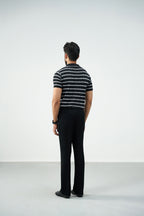 The knit strip polo - Black and white