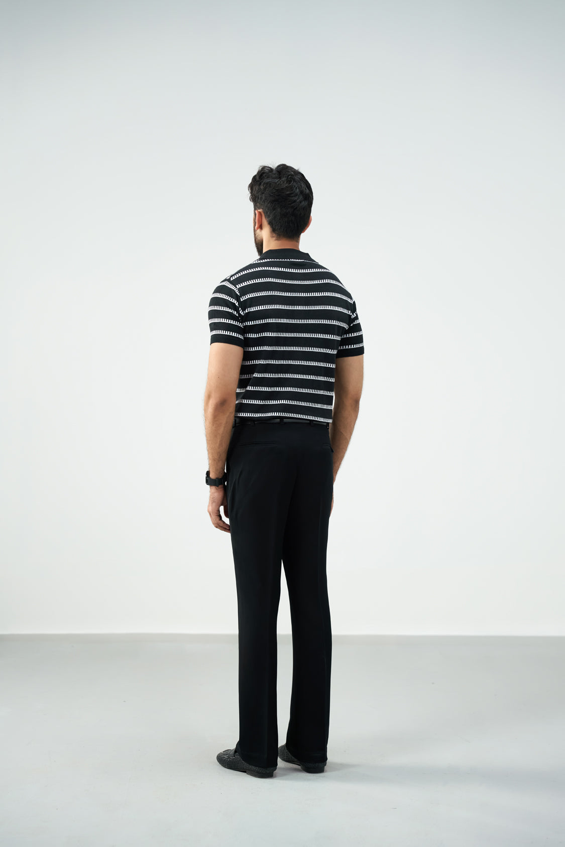 The knit strip polo - Black and white