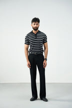 The knit strip polo - Black and white