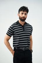 The knit strip polo - Black and white