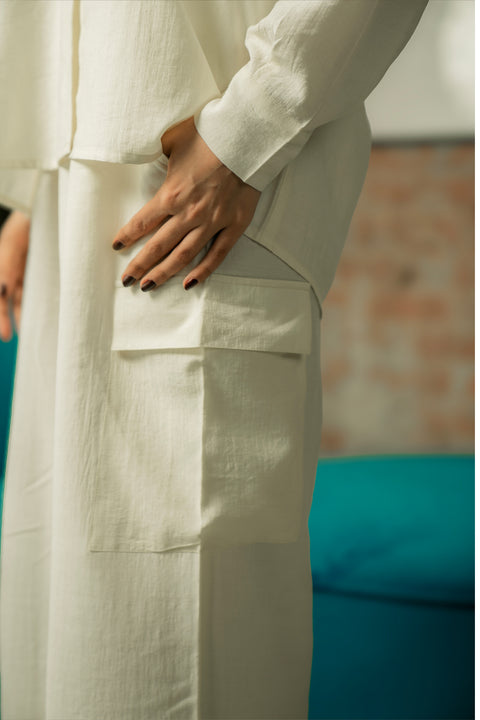 Co-ord Set with Cargo Pants - Cream
