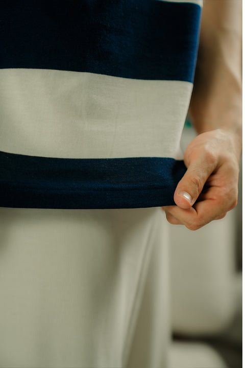 Crew Neck Stripe Tee - Navy and White