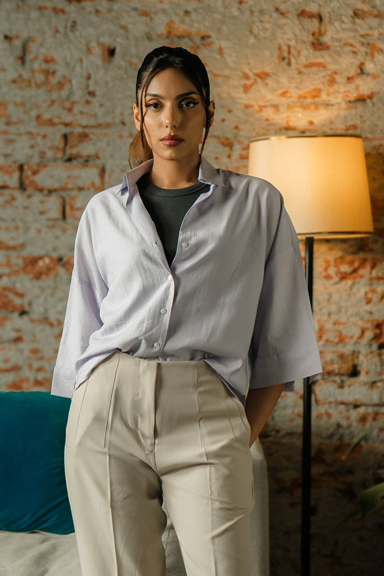 Cropped Box Fit Shirt - Lilac