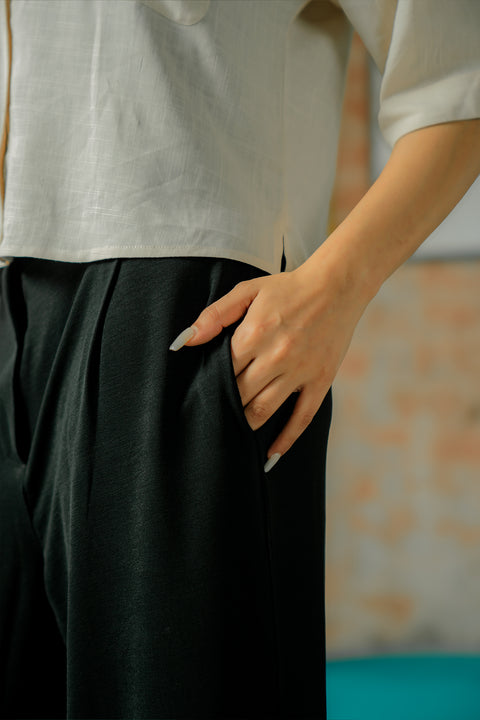 Cropped Shirt with Pockets - Beige