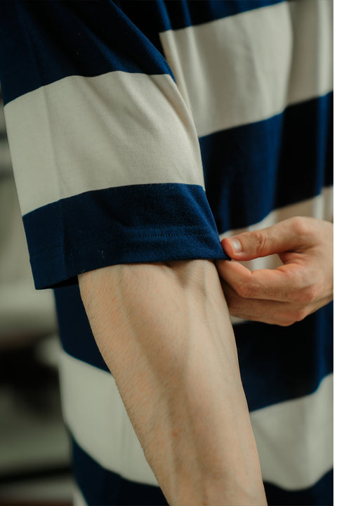 Crew Neck Stripe Tee - Navy and White