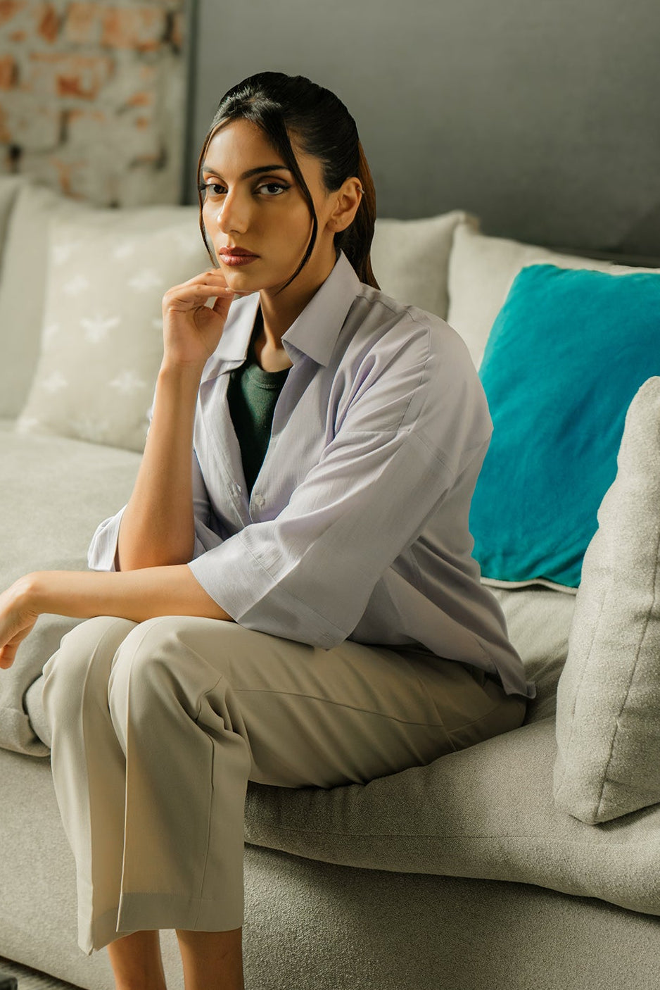 Cropped Box Fit Shirt - Lilac