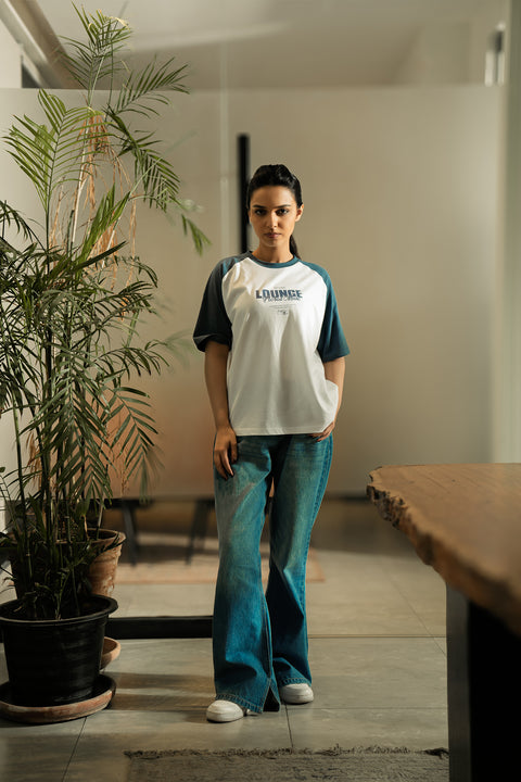 Raglan Graphic Tee - White and Indigo
