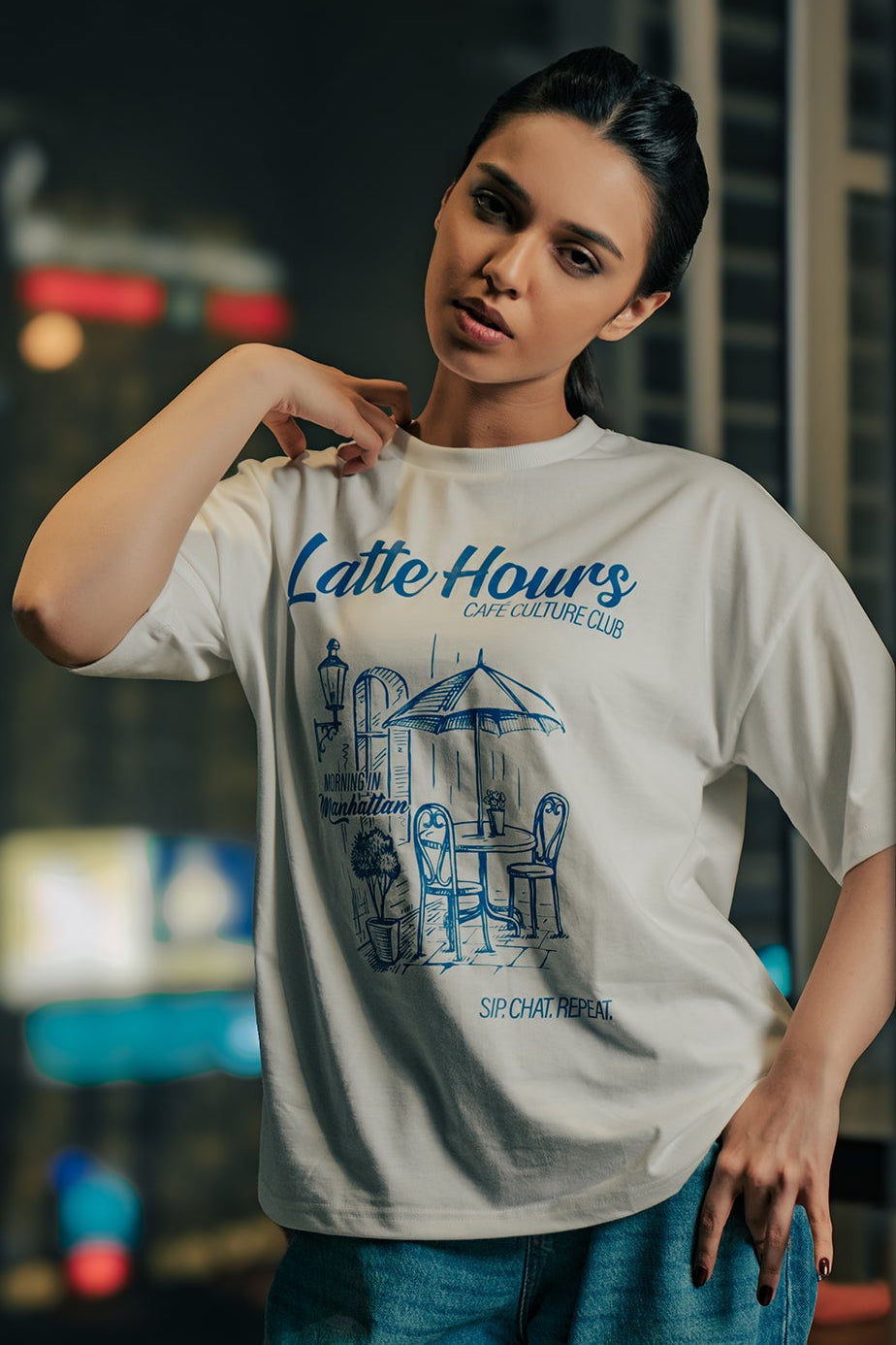 Crew Neck Graphic Tee - Latte Hours Main image