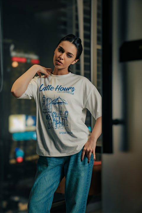 Crew Neck Graphic Tee - Latte Hours