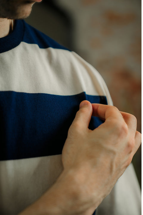 Crew Neck Stripe Tee - Navy and White