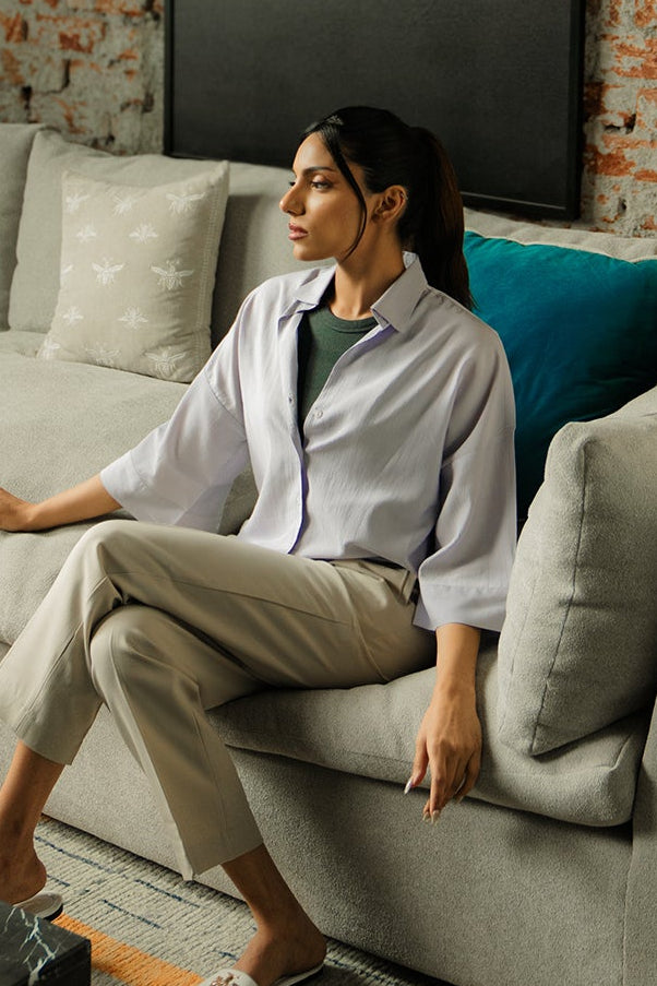 Cropped Box Fit Shirt - Lilac