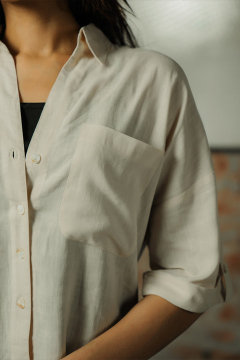 Cropped Shirt with Pockets - Beige