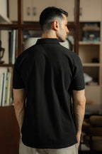 Zip-Up Textured Polo Shirt – Black