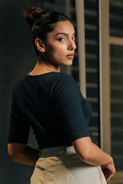 Sweet Heart Neck Top - Navy
