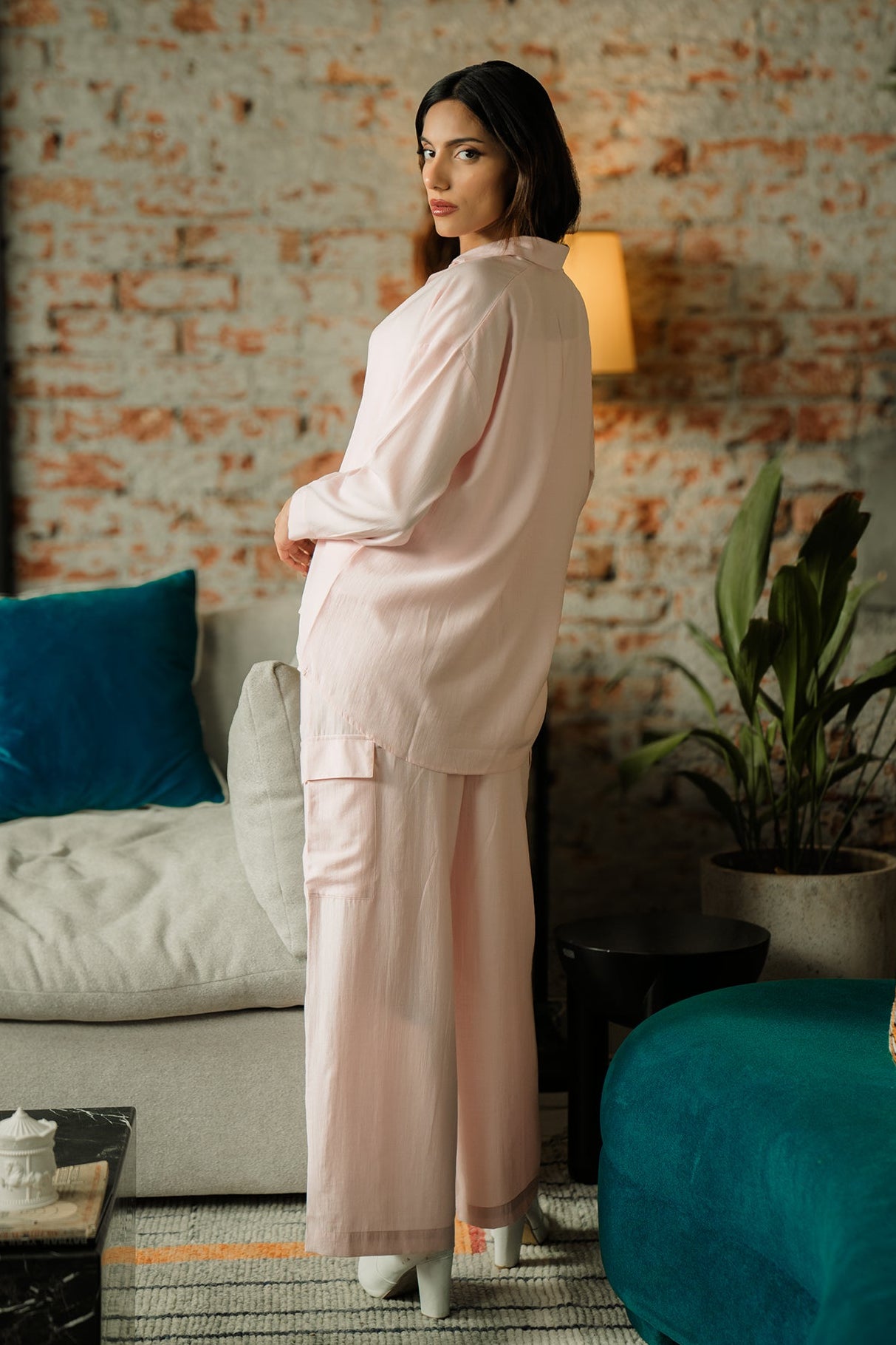 Co-ord Set with Cargo Pants - Pastel Pink