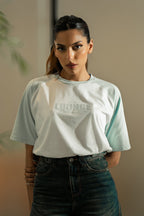 Raglan Graphic Tee - White and Light Blue