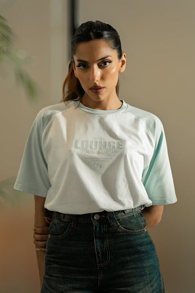 Raglan Graphic Tee - White and Light Blue