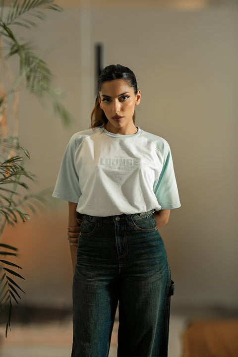 Raglan Graphic Tee - White and Light Blue