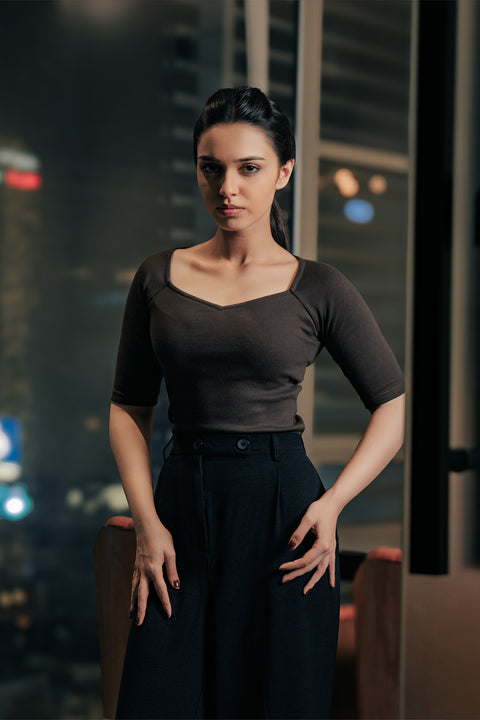 Sweet Heart Neck Top - Chocolate Brown