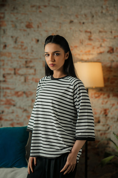 Raglan Stripe Tee - Black and White