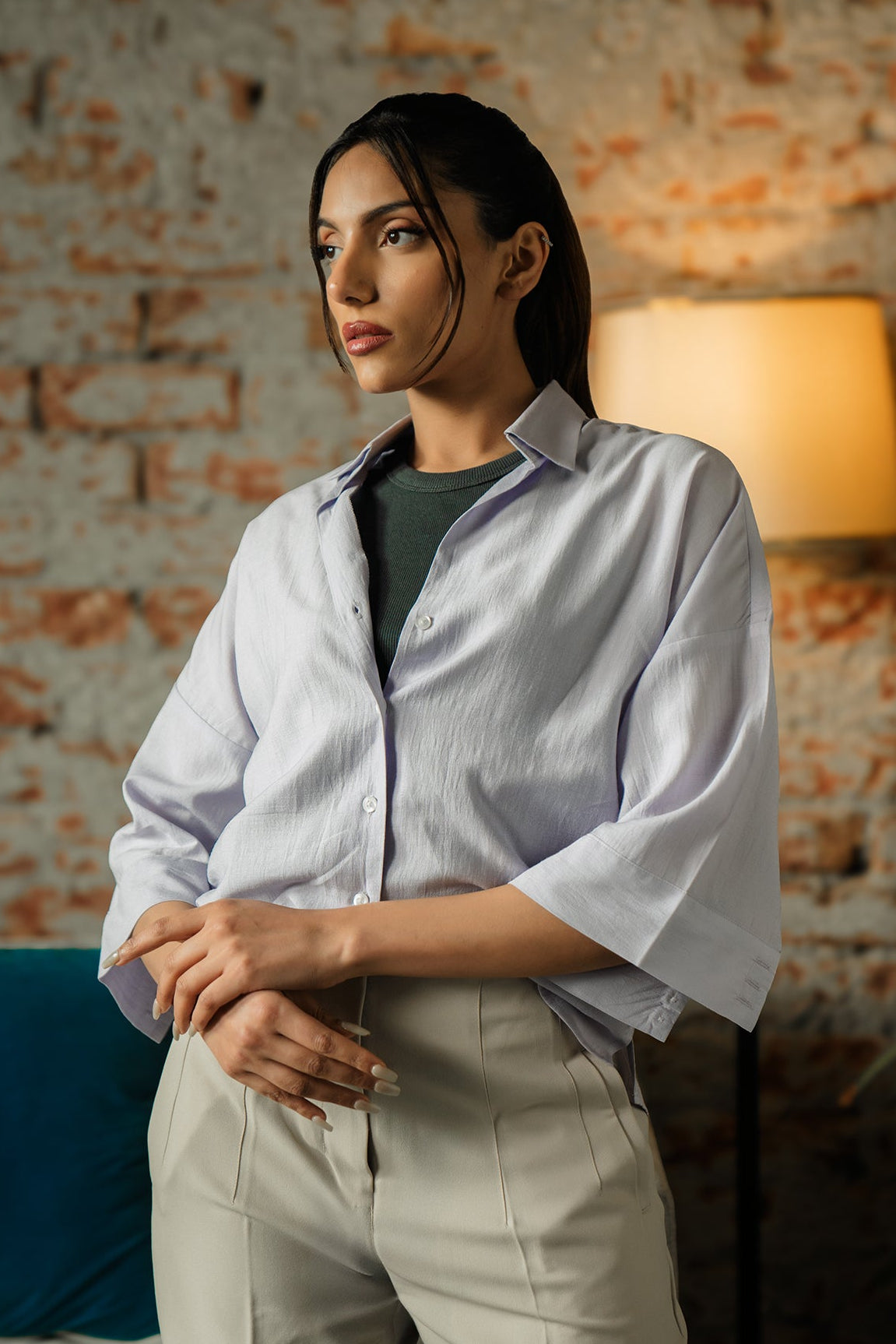 Cropped Box Fit Shirt - Lilac