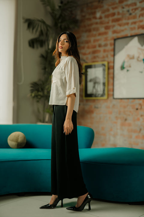 Cropped Shirt with Pockets - Beige