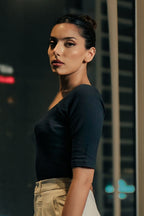 Sweet Heart Neck Top - Navy