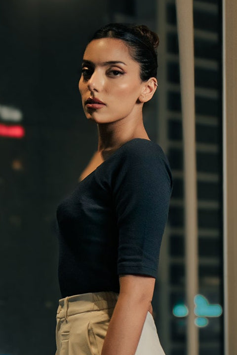 Sweet Heart Neck Top - Navy