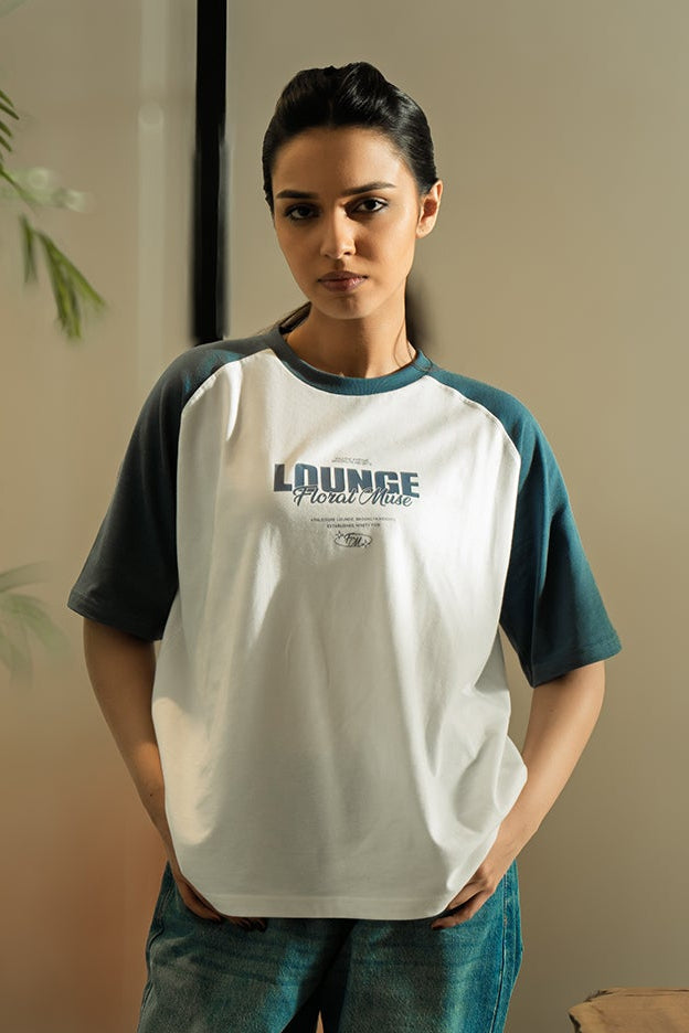 Raglan Graphic Tee - White and Indigo