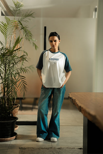 Raglan Graphic Tee - White and Indigo