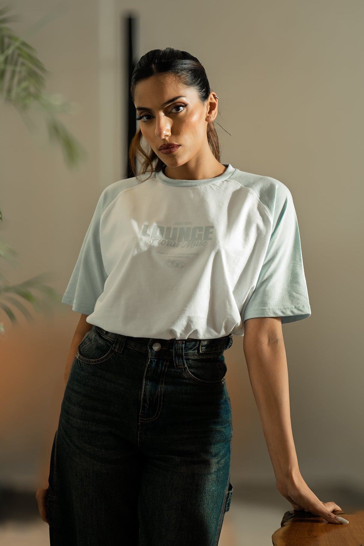 Raglan Graphic Tee - White and Light Blue Secondary image