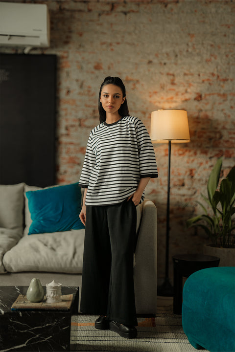 Raglan Stripe Tee - Black and White