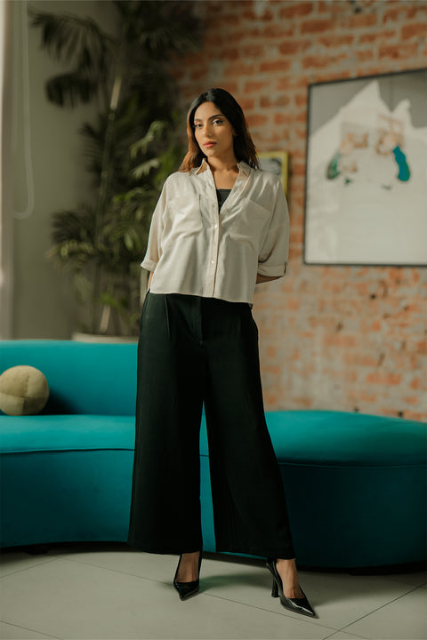 Cropped Shirt with Pockets - Beige