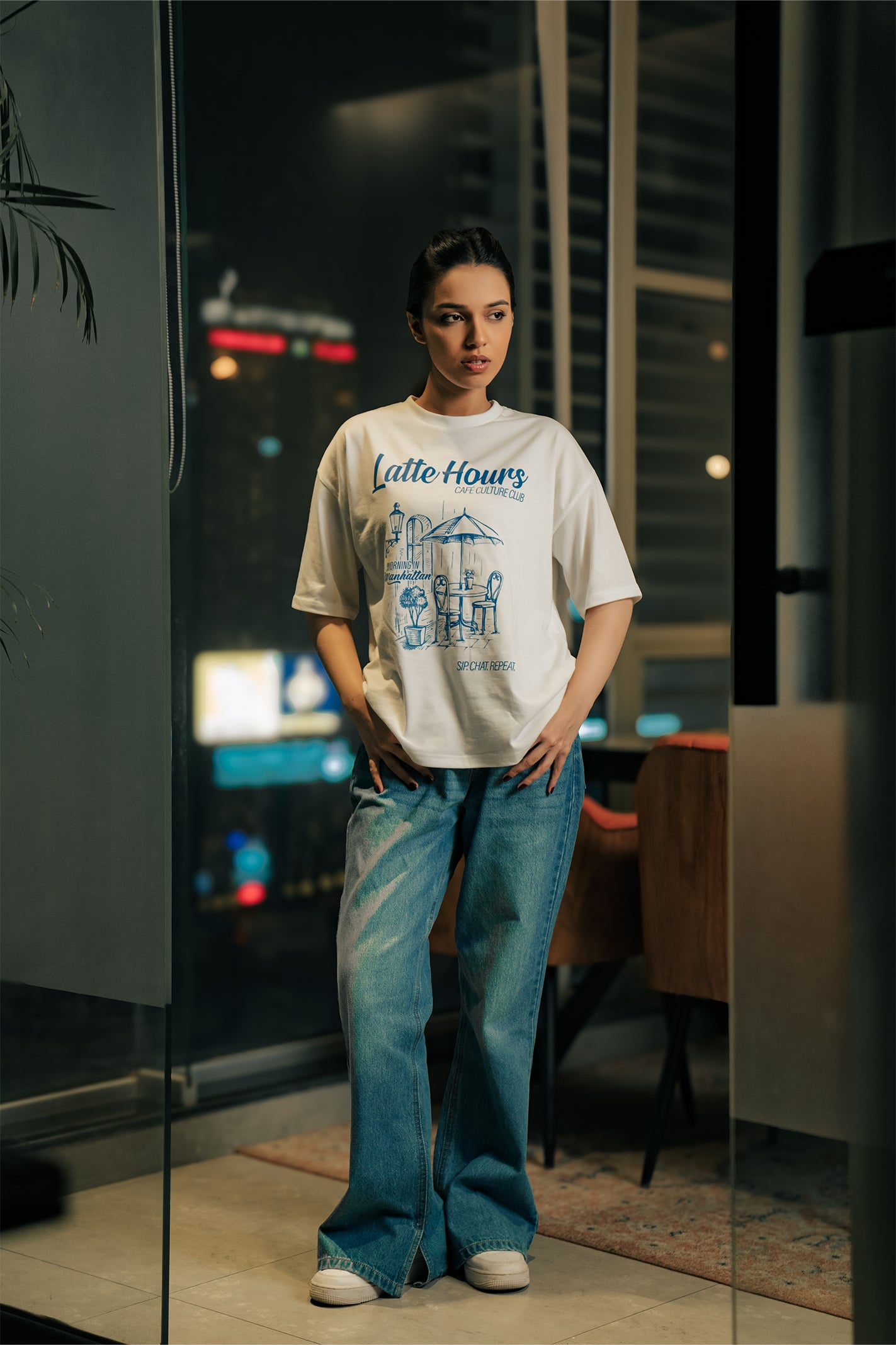 Crew Neck Graphic Tee - Latte Hours